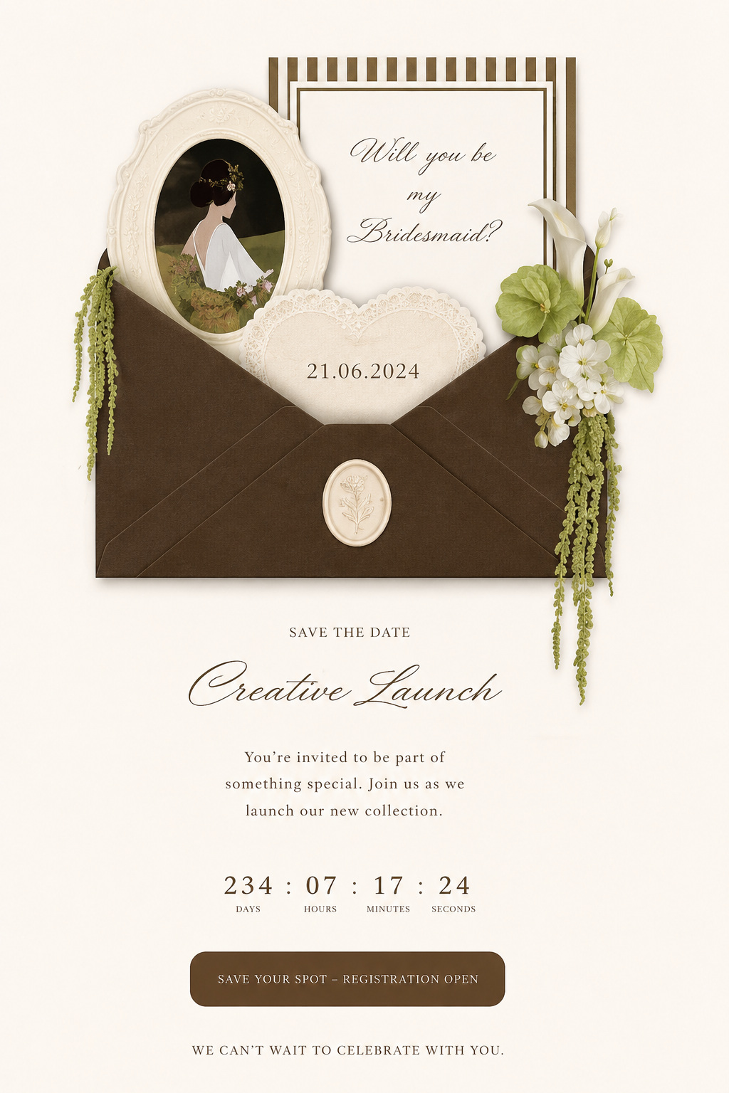 Brown and Ivory Save the Date Website Template Wedding Invitation with RSVP