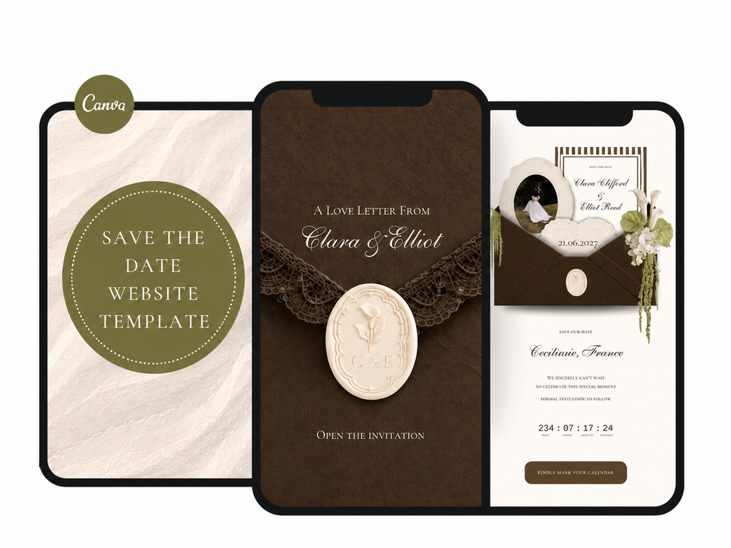 Brown and Ivory Save the Date Website Template Wedding Invitation with RSVP