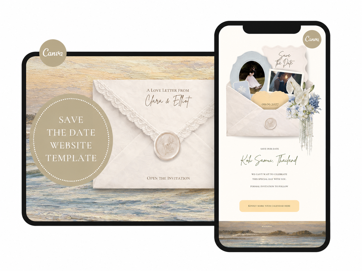 Save the Date Website Template  Beach Modern Invitation with RSVP