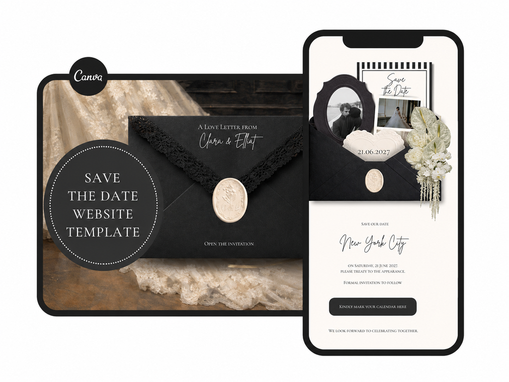 Save the Date Website Template  Black & White Modern Invitation with RSVP