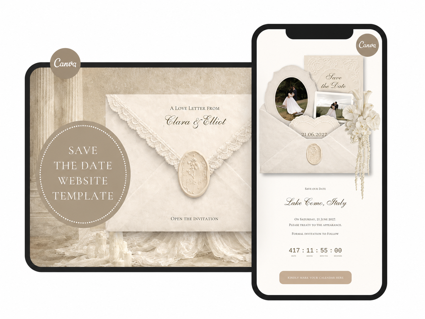 Save the Date Website Template Elegant Ivory Invitation with RSVP