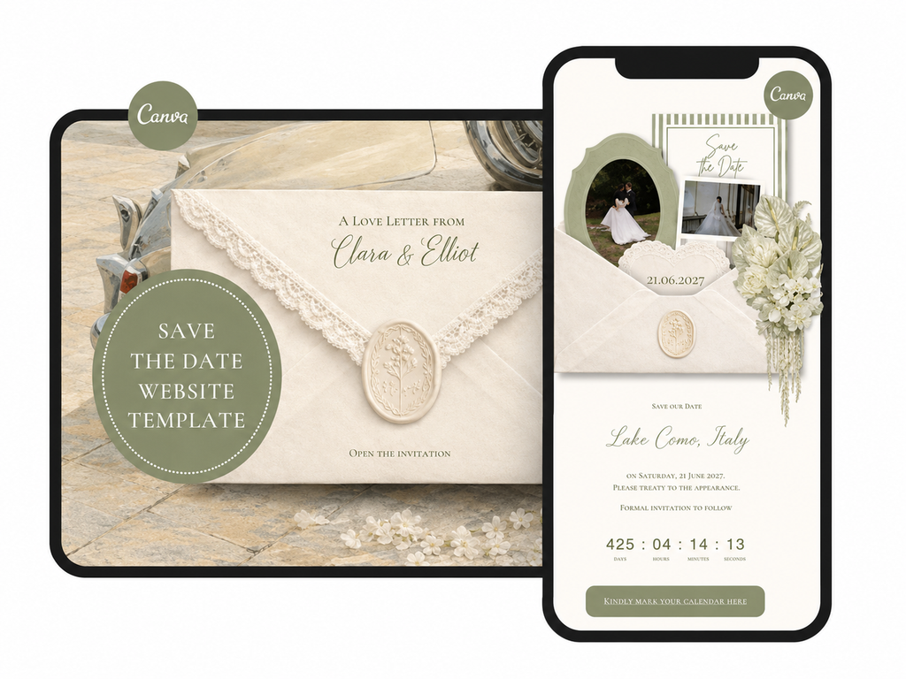 Save the Date Website Template  Sage & Ivory Invitation with RSVP