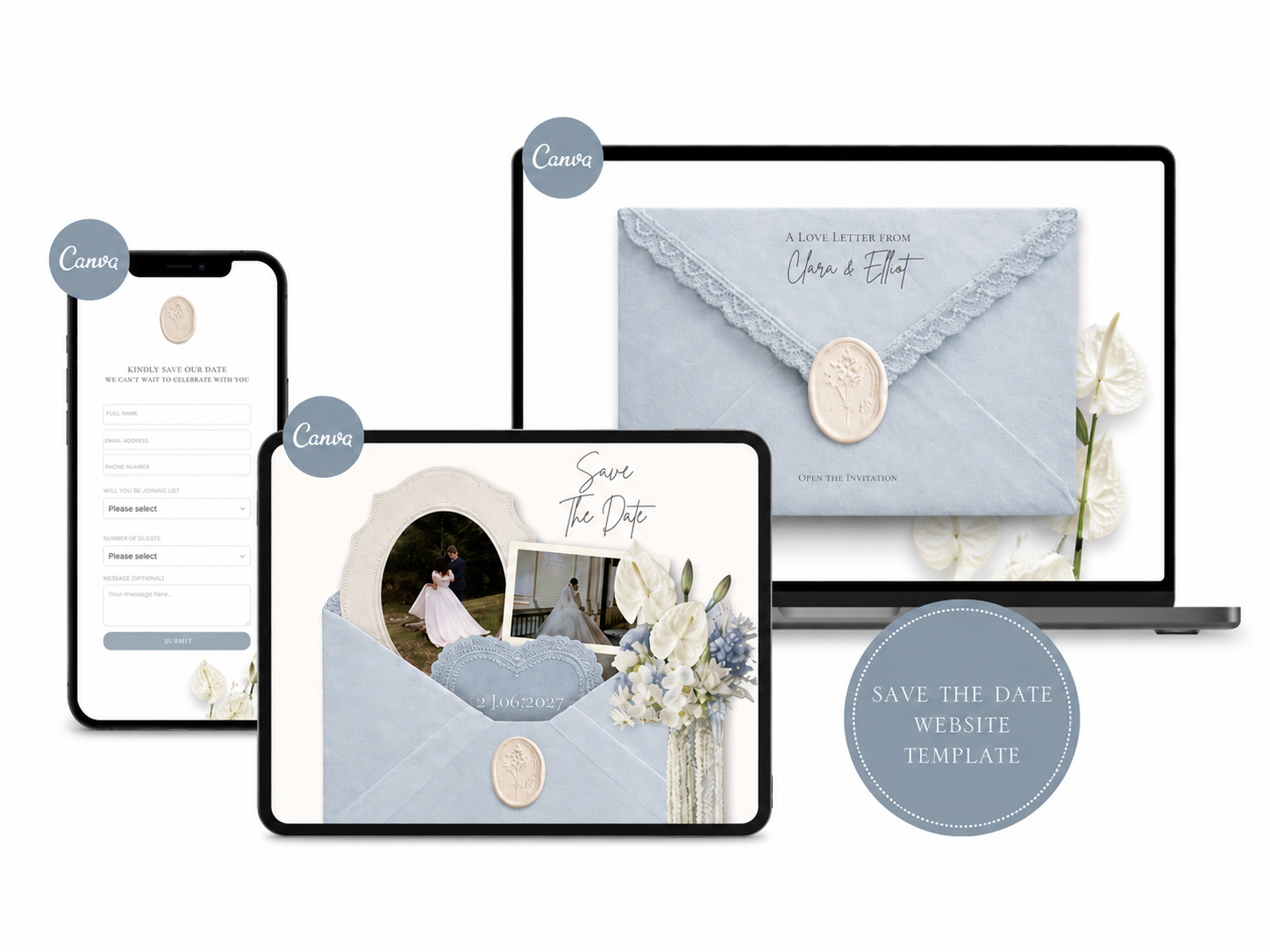 Save the Date Website Template Canva Dusty Blue Invitation with RSVP