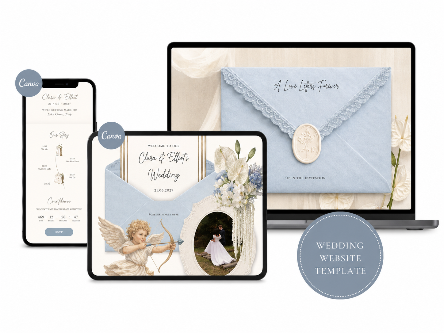 Wedding Website Template Canva Dusty Blue Invitation with RSVP