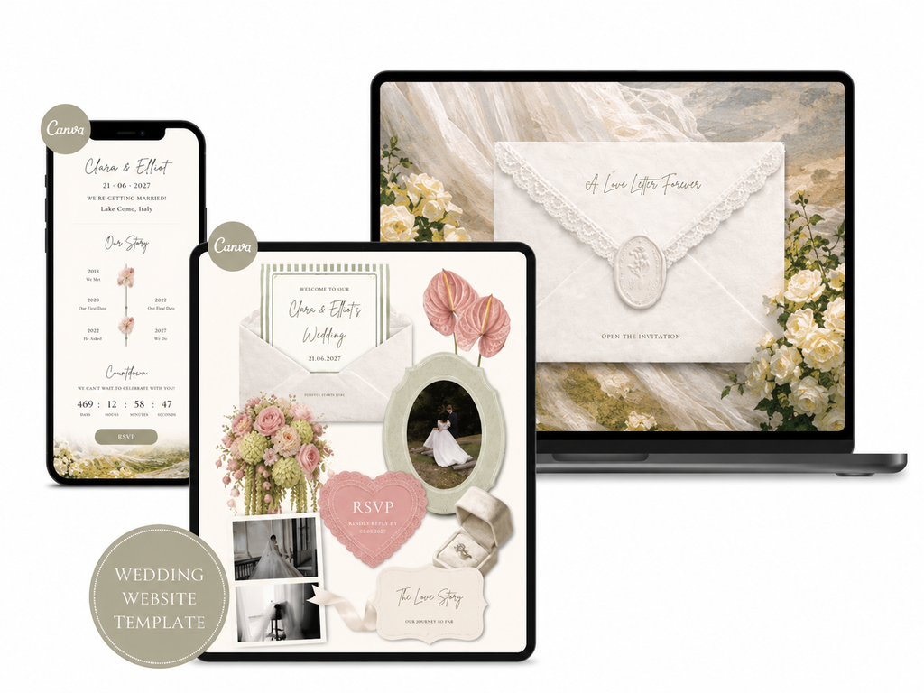 Wedding Website Template Canva Modern Invitation with RSVP