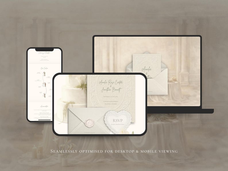 Wedding Website Template Canva Elegant Ivory Invitation with RSVP Editable Online