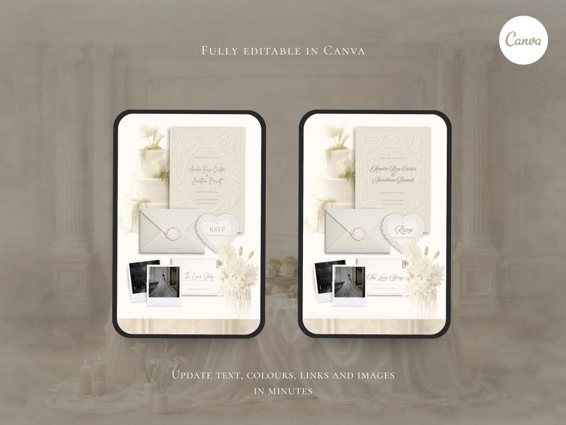 Wedding Website Template Canva Elegant Ivory Invitation with RSVP Editable Online