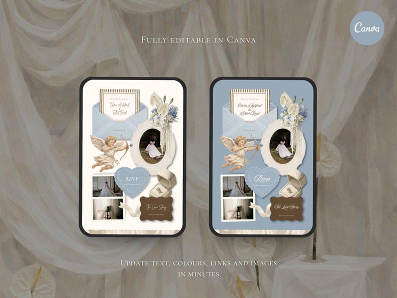 Wedding Website Template Canva Dusty Blue Invitation with RSVP