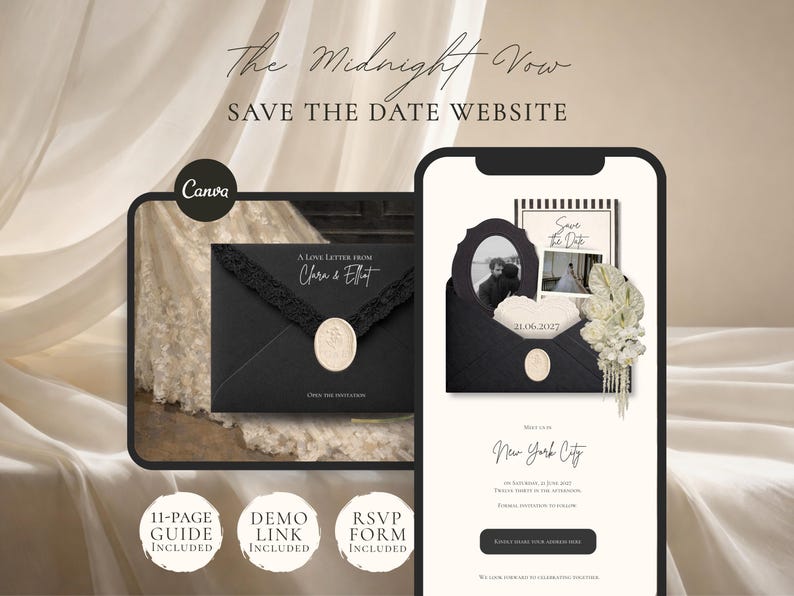 Save the Date Website Template  Black & White Modern Invitation with RSVP