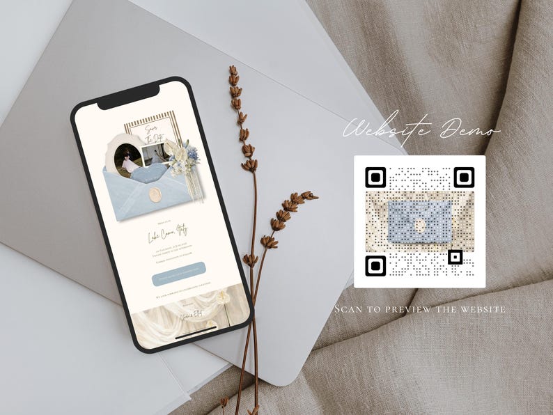 Save the Date Website Template Canva Dusty Blue Invitation with RSVP