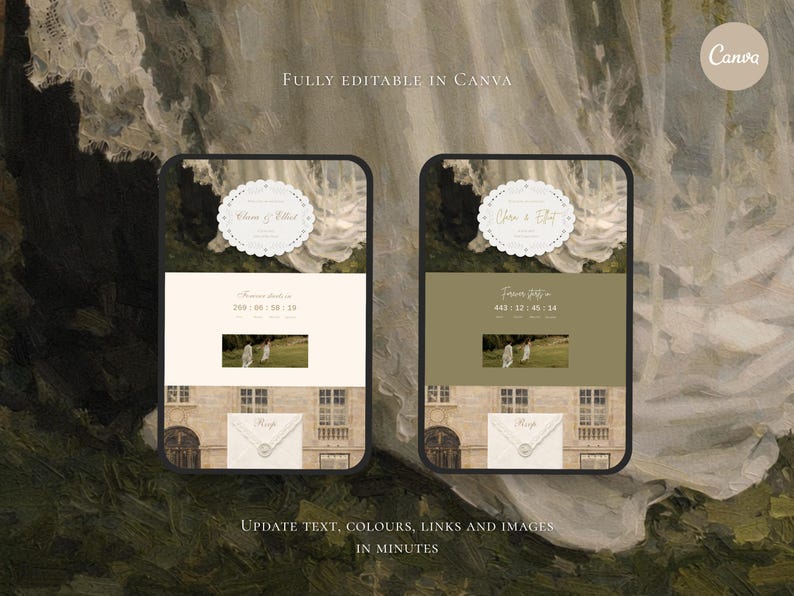 Luxury Romantic Wedding Website Template Canva Editable Save the Date Website Invitation with RSVP