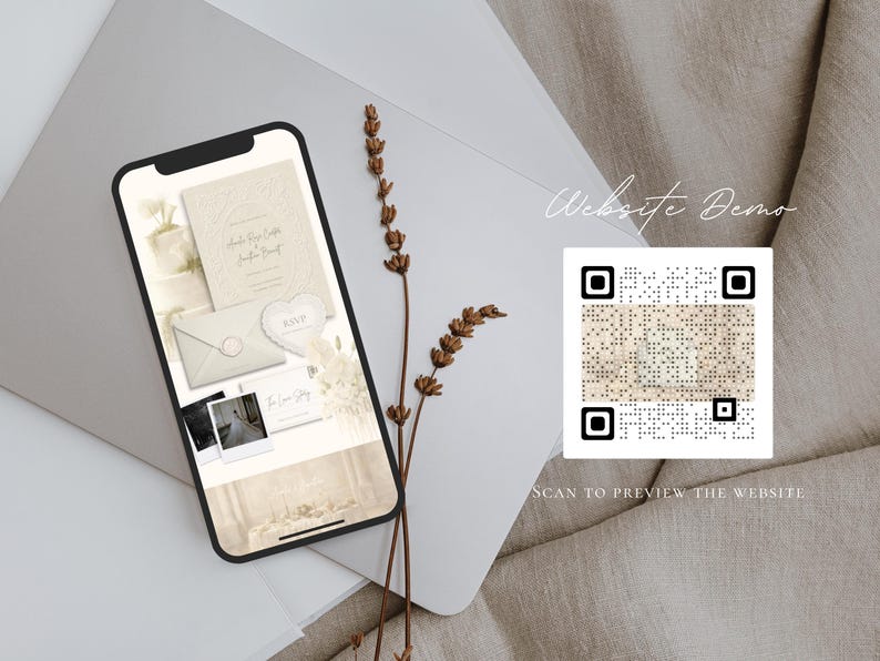 Wedding Website Template Canva Elegant Ivory Invitation with RSVP Editable Online