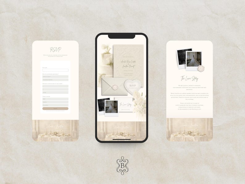 Wedding Website Template Canva Elegant Ivory Invitation with RSVP Editable Online