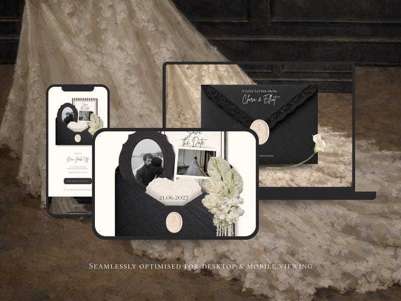Save the Date Website Template  Black & White Modern Invitation with RSVP