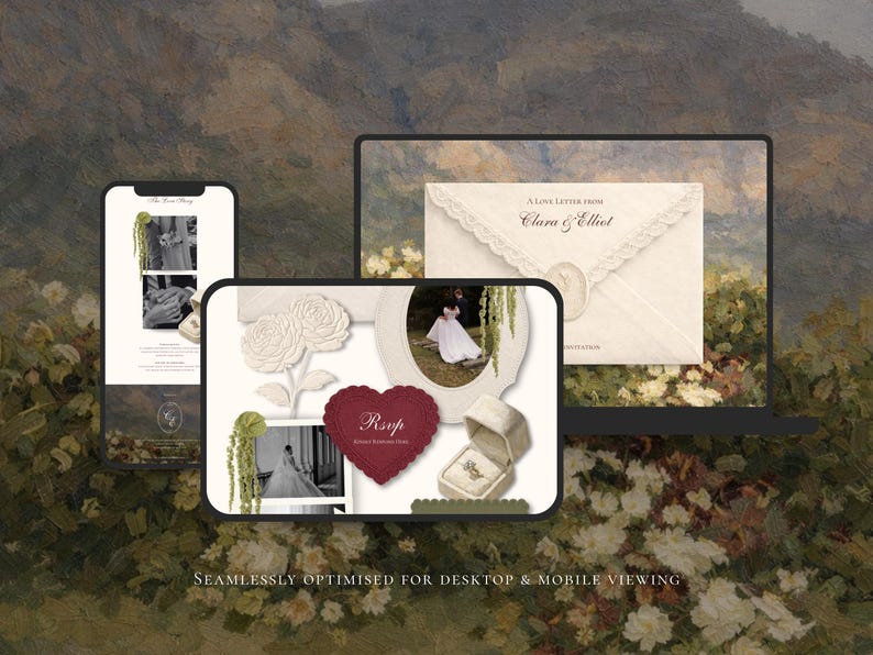 Wedding Website Template Canva Green & Burgundy Invitation with RSVP