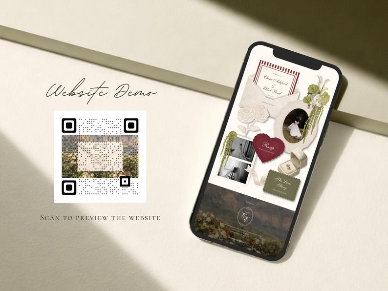 Wedding Website Template Canva Green & Burgundy Invitation with RSVP