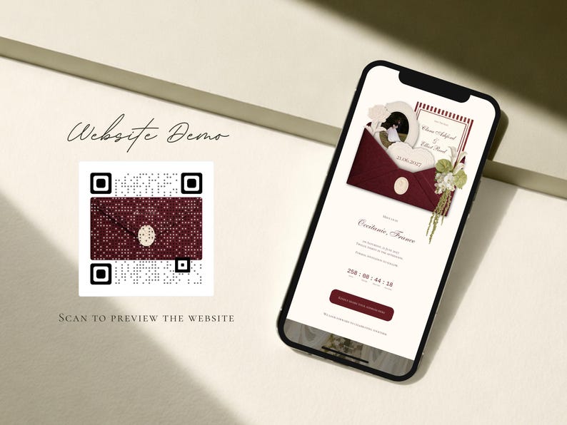 Burgundy Save the Date Website Template Wedding Invitation with RSVP
