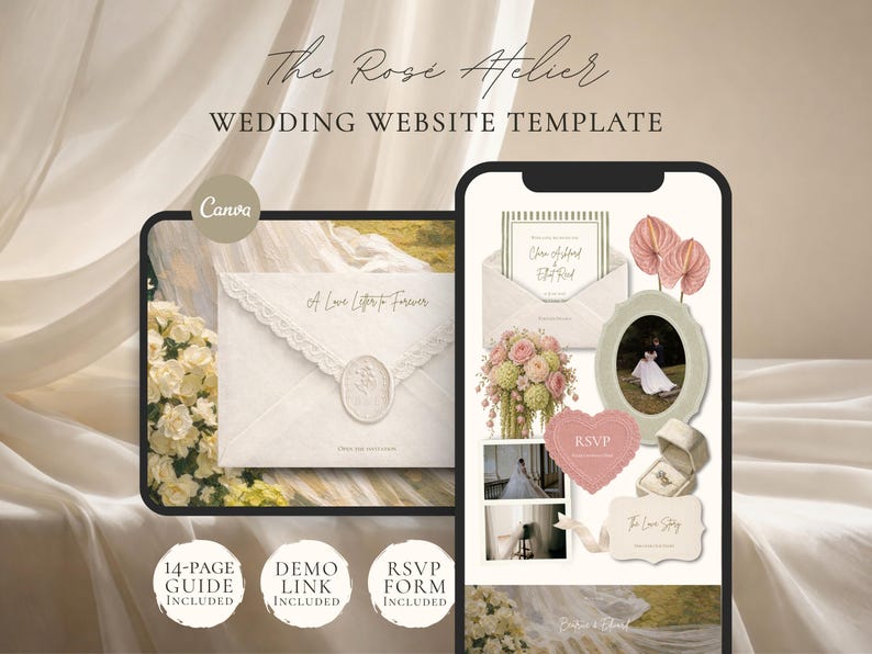 Wedding Website Template Canva Modern Invitation with RSVP