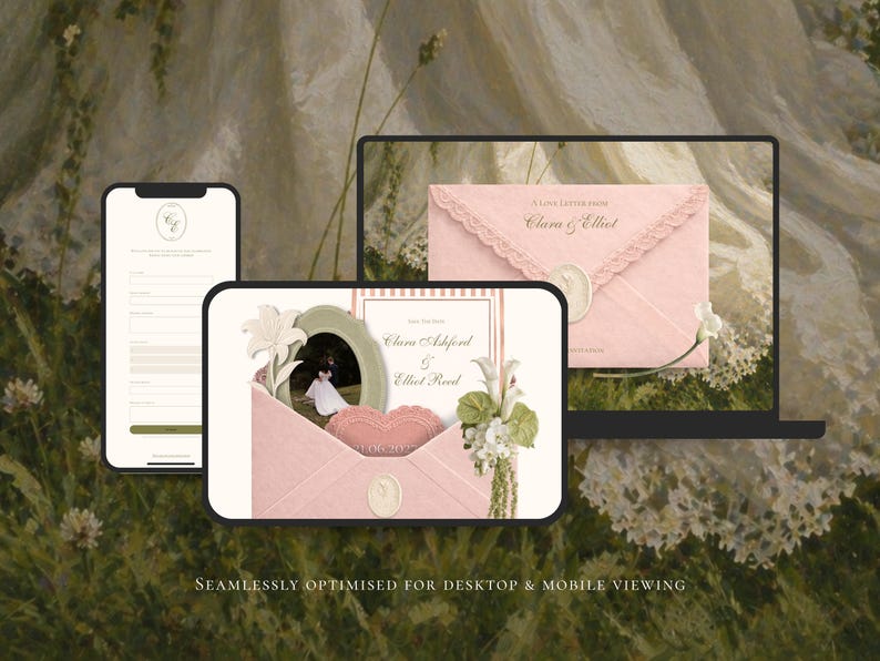 Save the Date Website Template  Blush & Sage Invitation with RSVP