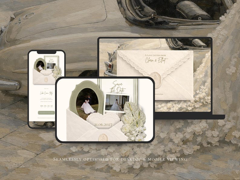 Save the Date Website Template  Sage & Ivory Invitation with RSVP