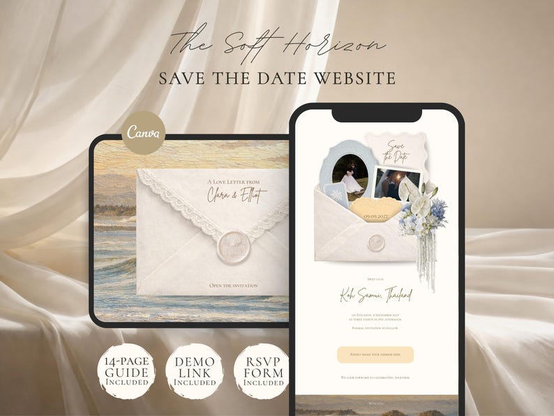 Save the Date Website Template  Beach Modern Invitation with RSVP
