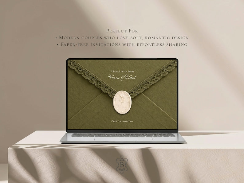 Olive Green Save the Date Website Template Wedding Invitation with RSVP