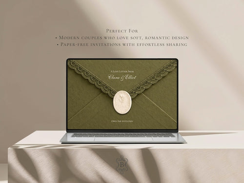 Olive Green Save the Date Website Template Wedding Invitation with RSVP
