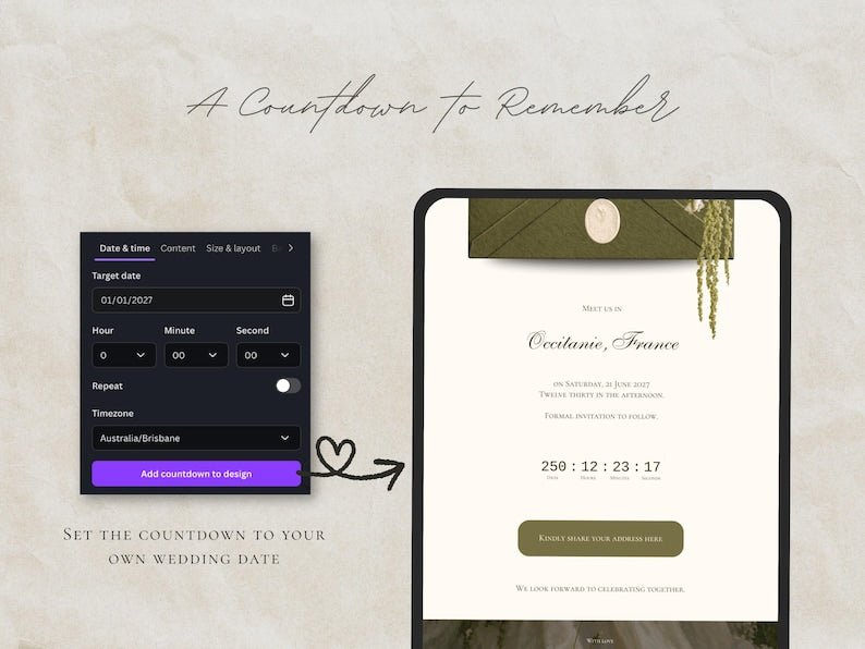 Olive Green Save the Date Website Template Wedding Invitation with RSVP