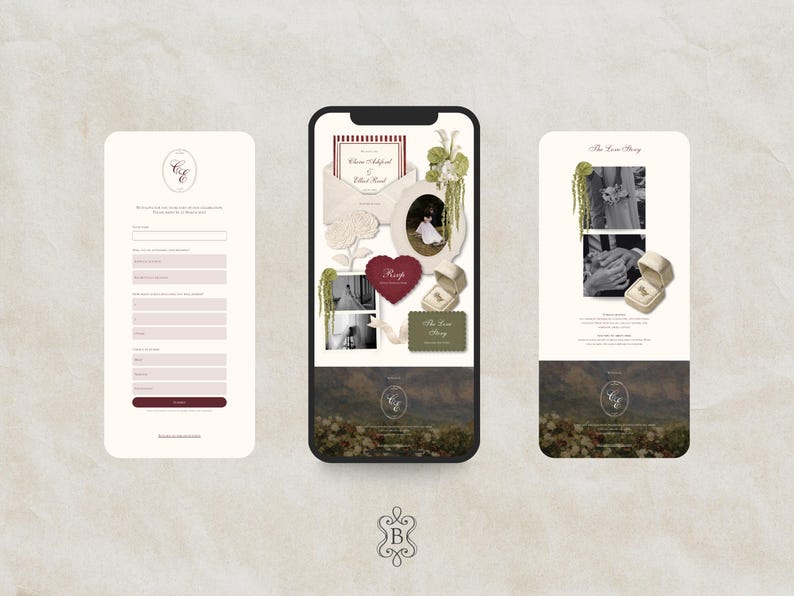 Wedding Website Template Canva Green & Burgundy Invitation with RSVP