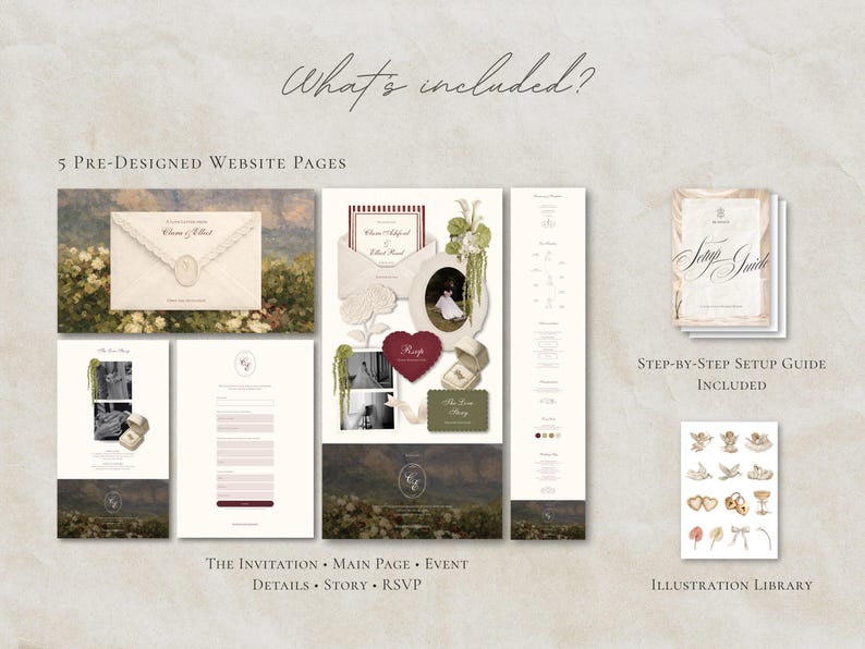 Wedding Website Template Canva Green & Burgundy Invitation with RSVP