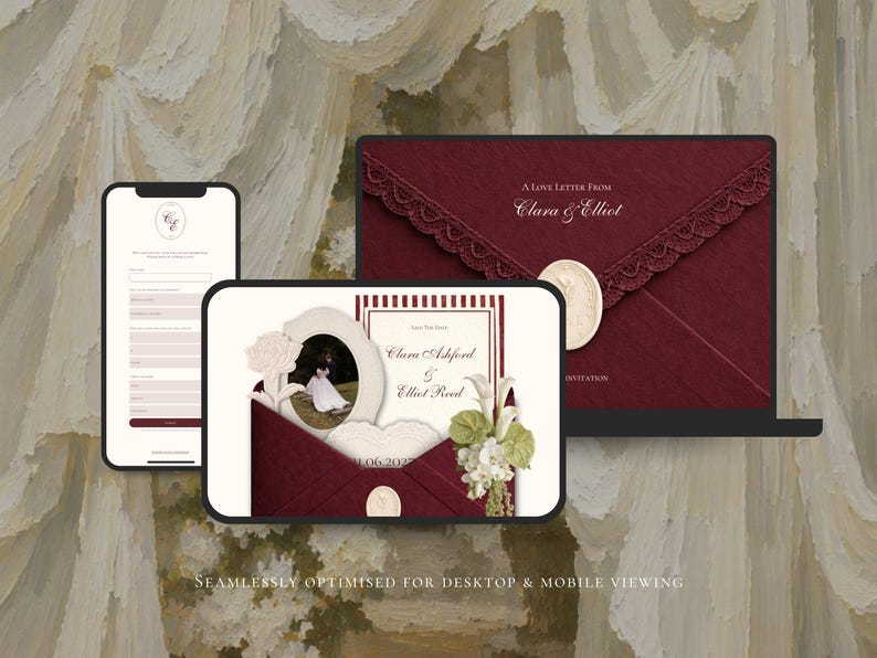 Burgundy Save the Date Website Template Wedding Invitation with RSVP