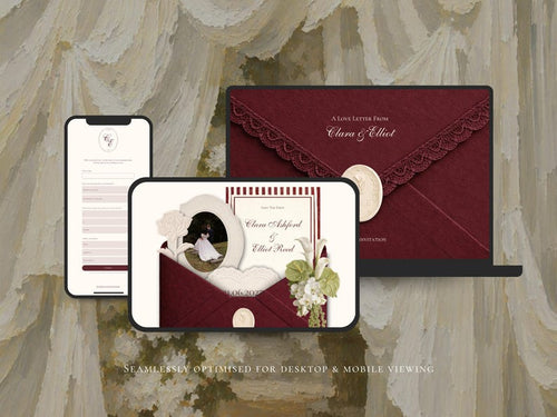 Burgundy Save the Date Website Template Wedding Invitation with RSVP