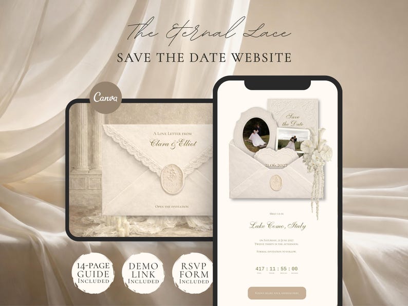 Save the Date Website Template Elegant Ivory Invitation with RSVP