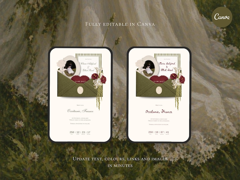 Olive Green Save the Date Website Template Wedding Invitation with RSVP