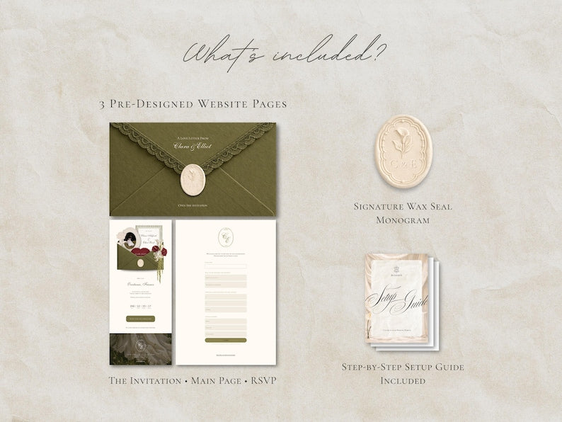 Olive Green Save the Date Website Template Wedding Invitation with RSVP