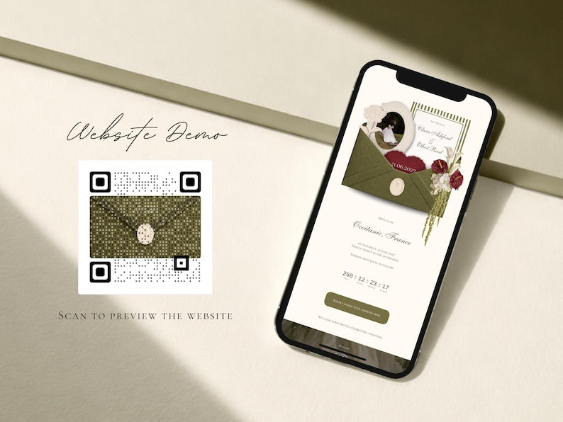 Olive Green Save the Date Website Template Wedding Invitation with RSVP