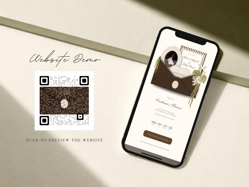 Brown and Ivory Save the Date Website Template Wedding Invitation with RSVP