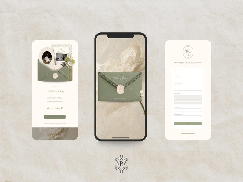 Save the Date Website Template  Sage & Lace Invitation with RSVP