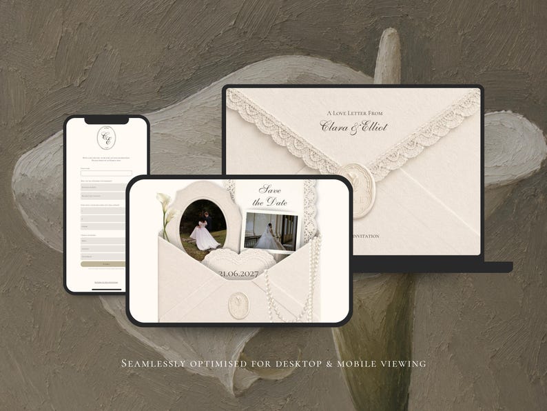 Pearl & Ivory Save the Date Website Template Wedding Invitation with RSVP