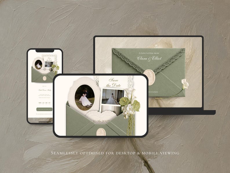 Save the Date Website Template  Sage & Lace Invitation with RSVP