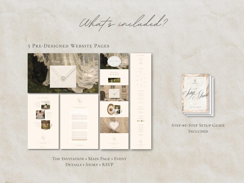 Luxury Romantic Wedding Website Template Canva Editable Save the Date Website Invitation with RSVP