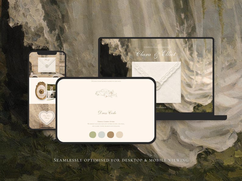 Luxury Romantic Wedding Website Template Canva Editable Save the Date Website Invitation with RSVP