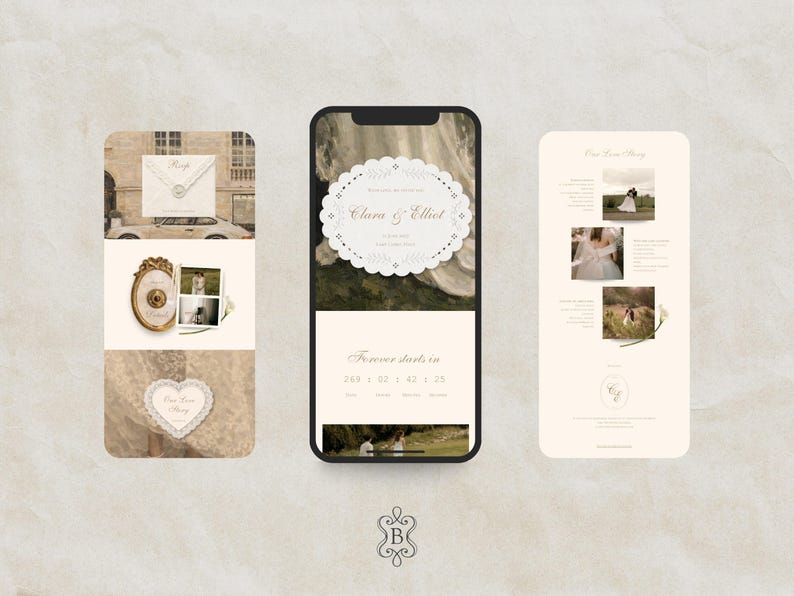 Luxury Romantic Wedding Website Template Canva Editable Save the Date Website Invitation with RSVP