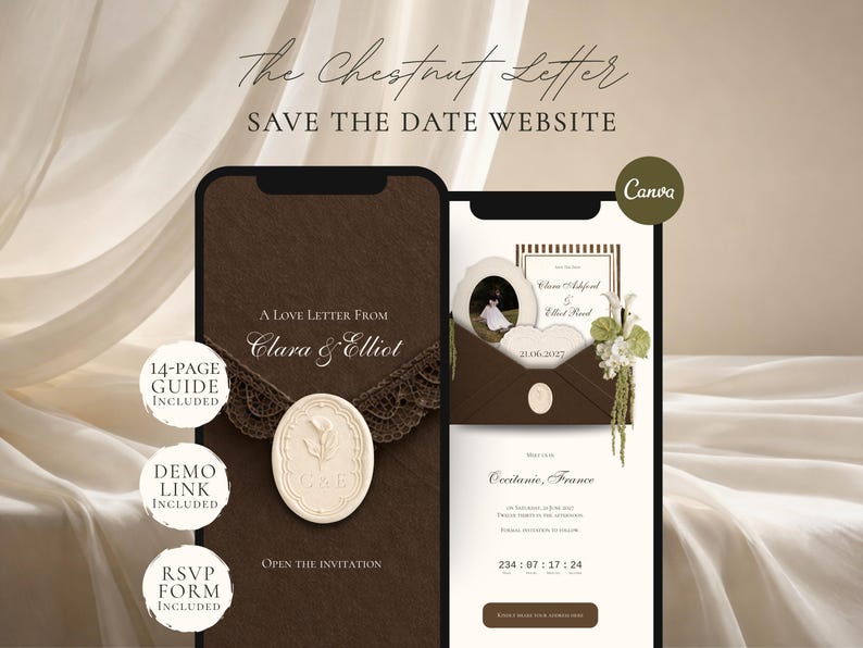 Brown and Ivory Save the Date Website Template Wedding Invitation with RSVP