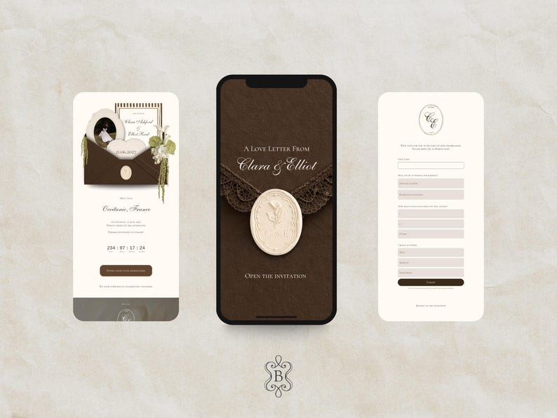 Brown and Ivory Save the Date Website Template Wedding Invitation with RSVP