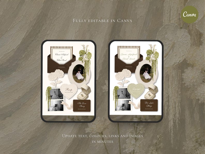 Wedding Website Template Canva Brown and Ivory Invitation with RSVP