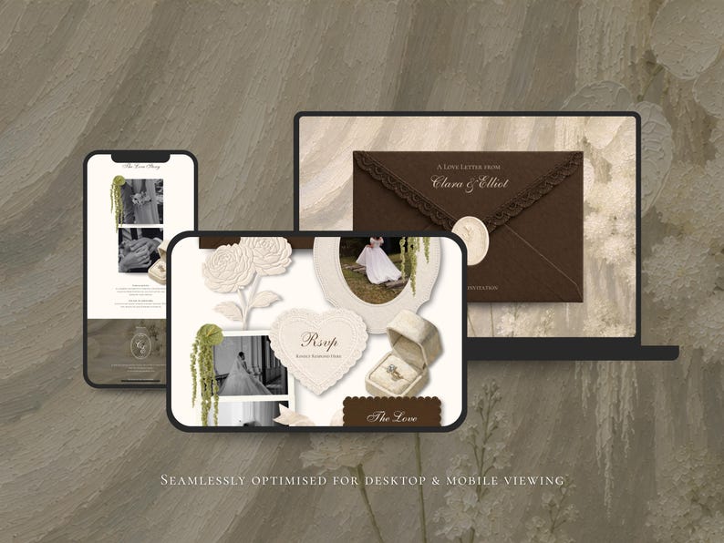 Wedding Website Template Canva Brown and Ivory Invitation with RSVP