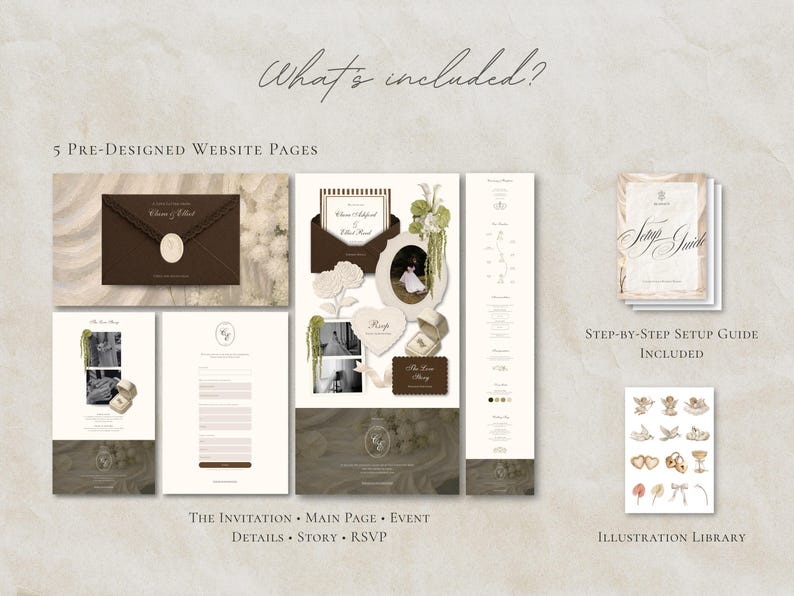 Wedding Website Template Canva Brown and Ivory Invitation with RSVP