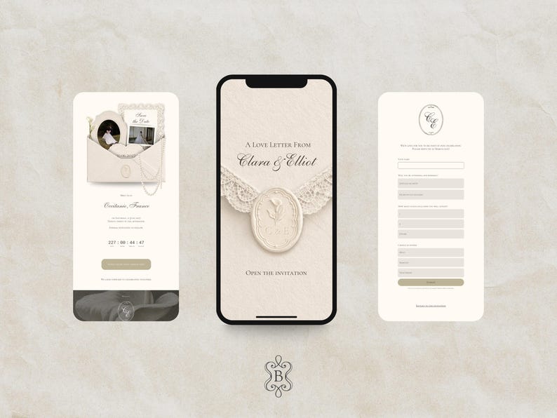 Pearl & Ivory Save the Date Website Template Wedding Invitation with RSVP