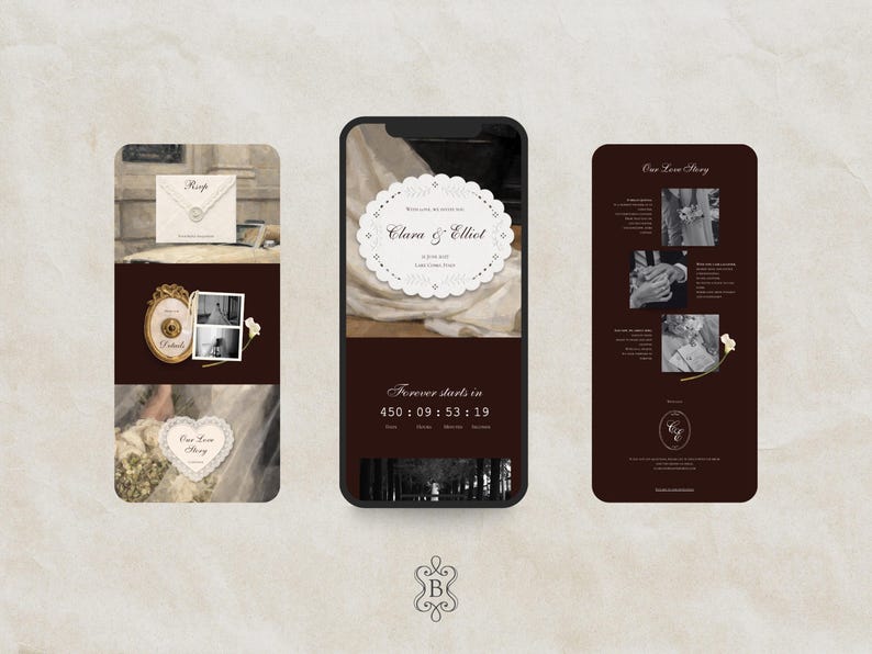 Wedding Website Template Canva Green & Burgundy Invitation with RSVP